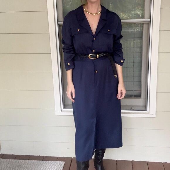 Vintage 1990s Navy Blue Military Inspired Utility Dress - Picture 13 of 16